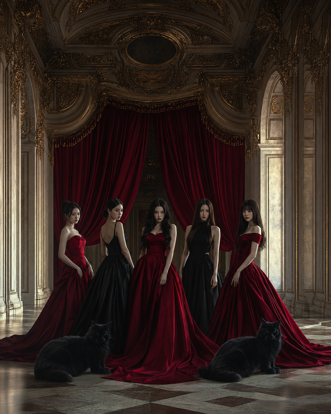 Crimson & Black — the queens and the black cat